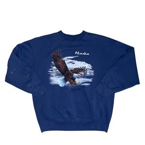 Vintage 90's Alaska Bald Eagle Nature Scene Art Crewneck Sweatshirt